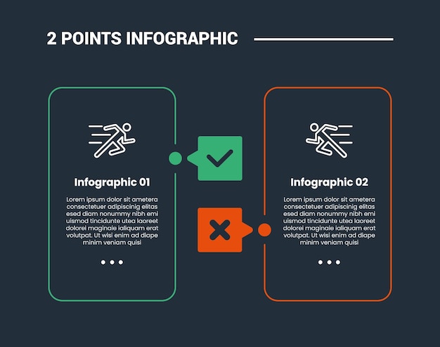 comparison choice infographic process diagram with standing round rectangle box vertical with check badge with outline style vector