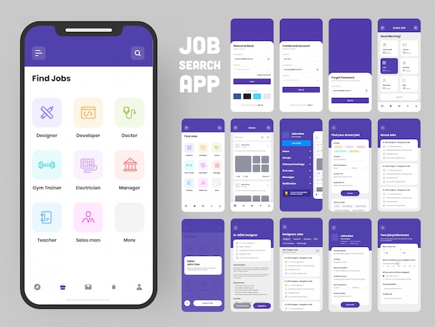complete ui and ux screens for a mobile app.