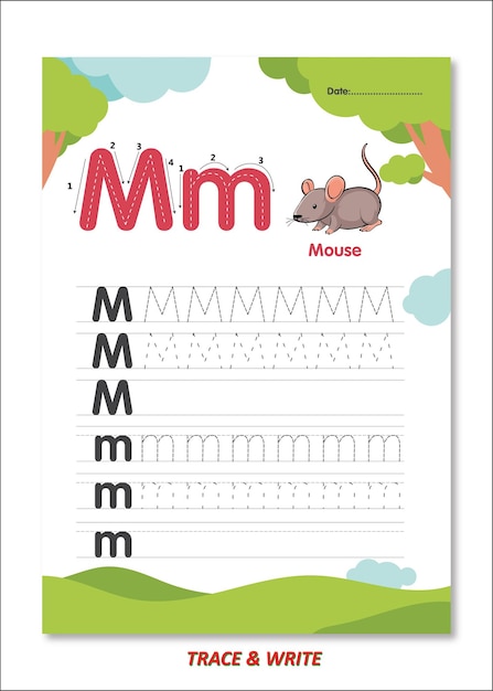 Complete Vector Resource for M Mouse Letters Trace and Write Perfect for Kids