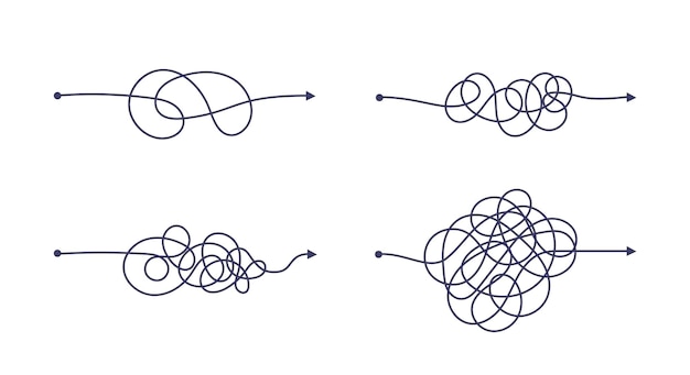 Complex and easy simple way from start to end vector illustration set