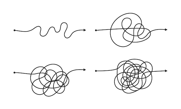 Complex and easy simple way from start to end vector illustration set