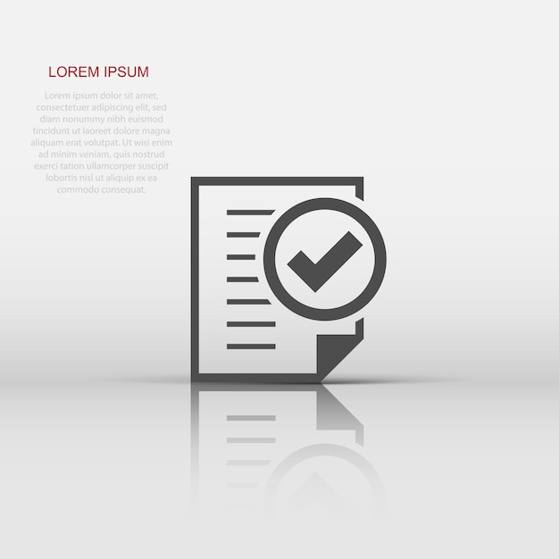 Compliance document icon in flat style Approved process vector illustration on white isolated background Checkmark business concept