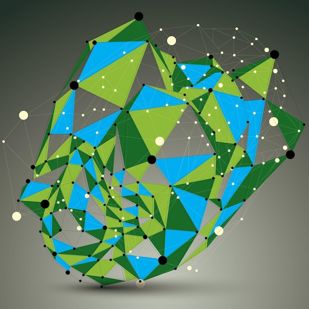complicated abstract green 3d shape, colorful vector digital lattice object. technology theme.