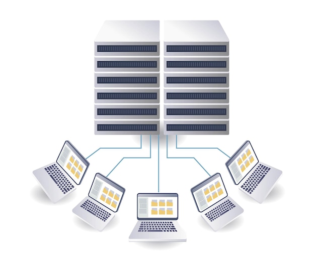 computer data server technology infographics 3d illustration flat isometric