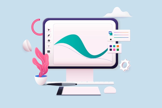 Computer display  design program 3D Web Illustrations