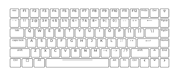 Computer keyboard button layout template with letters for graphic use Modern computer keyboard Vector illustration