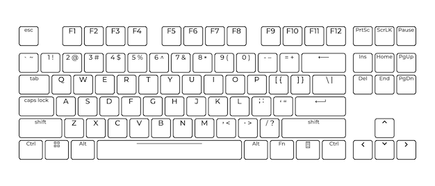 Computer keyboard button layout template with letters for graphic use Modern computer keyboard Vector illustration
