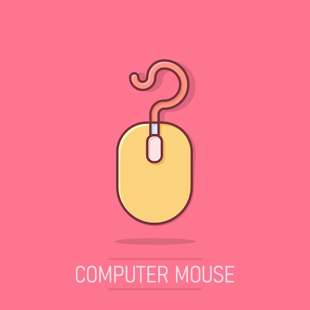 Computer mouse icon in comic style Cursor cartoon vector illustration on white isolated background Pointer splash effect business concept