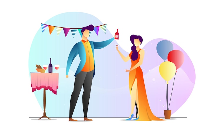 Vektor concept illustrated man and woman party dinner creative template