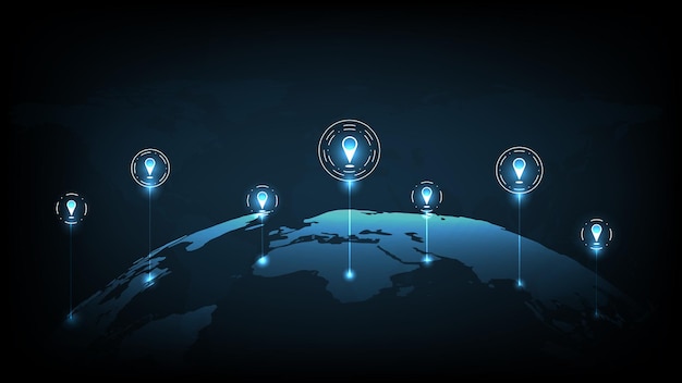 Concept image of GPS positioning system in the global.Image pin GPS on world map.vector illustration