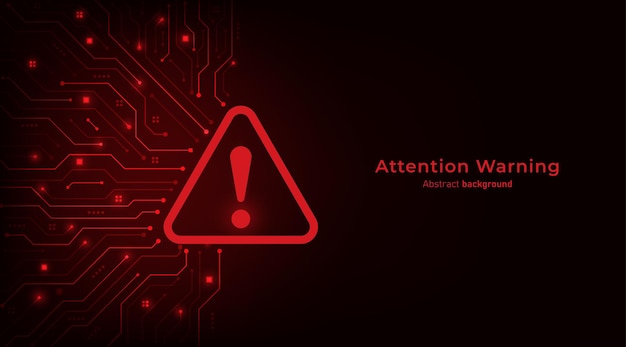 Concept of Hacker warning Attention Danger Symbol on circuit board and dark red background Data Breach Malware Cyber Attack Hacking and Security protection Concept Vector illustration