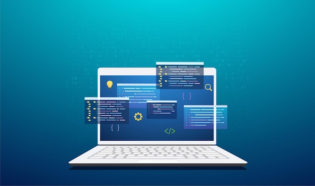 Concept of programming and coding with laptop web site development games Programming and engineer