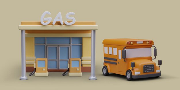 Concept of refueling vehicle Realistic building with gas columns text sign
