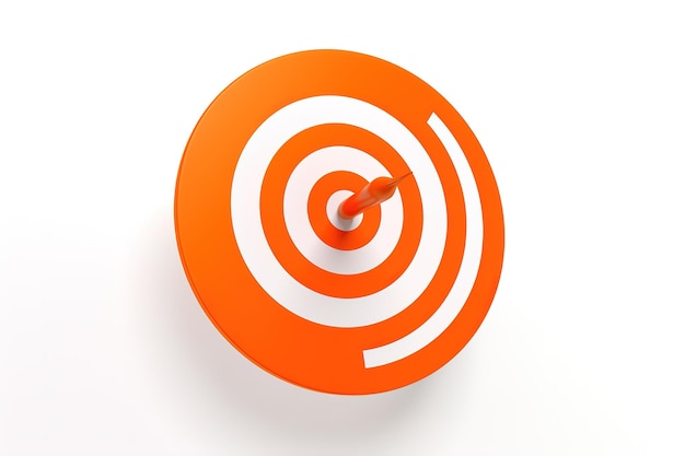 concept or conceptual orange dart target board with an arrow in the center isolated on white backgro