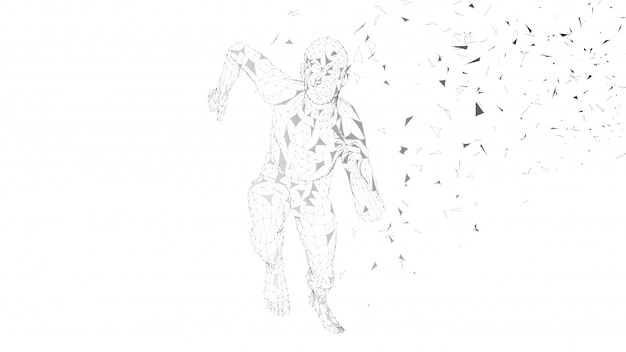 conceptual abstract running man. runner with connected lines
