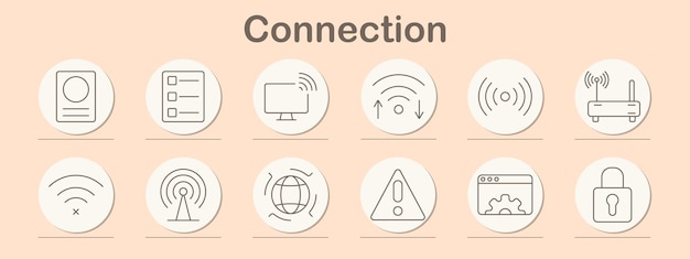 Connection set icon Globe WiFi video location lock cloud broadcast monitor profile network wireless internet connection digital online communication security icon remote signal