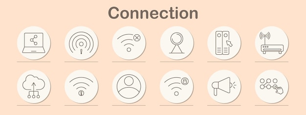 Connection set icon Laptop WiFi warning satellite router cloud upload signal user megaphone remote access wireless internet connection network data technology online