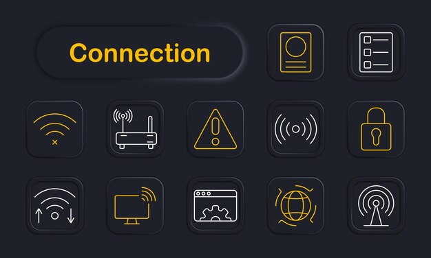 Connection set icon Router signal warning WiFi monitor cloud upload configuration data network wireless online control security interface
