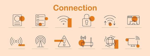 Connection set icon WiFi signal antenna router lock upload download error globe internet networking connection wireless technology security online access digital network web