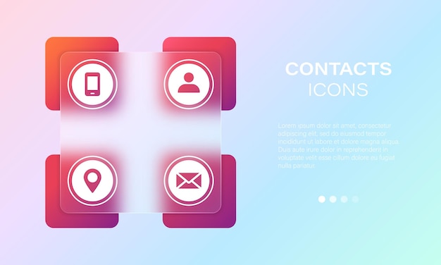 contact us set icon phone profile location and message icons glassmorphism style vector eps 10