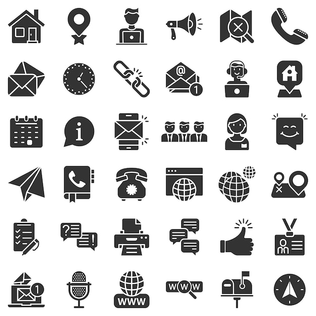 contact us thin line icon set in flat style mobile communication vector illustration on white isolated background phone call business concept