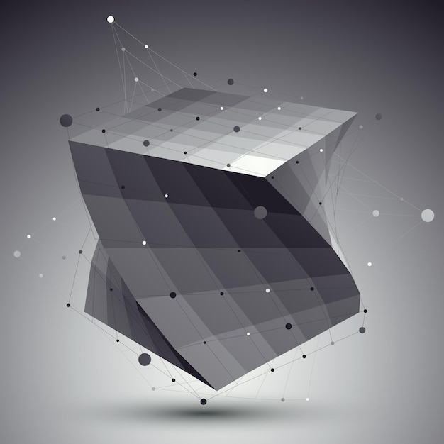 Contemporary techno black and white stylish construction, abstract dimensional background with connected lines.