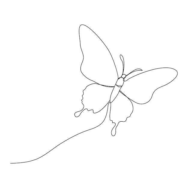 continuous butterfly one line drawing and simple single outline vector drawing