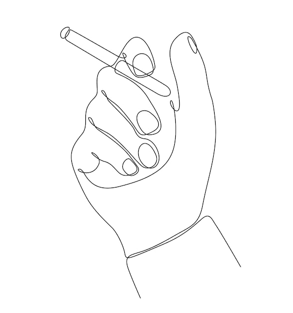 continuous line drawing hand holding cigarette