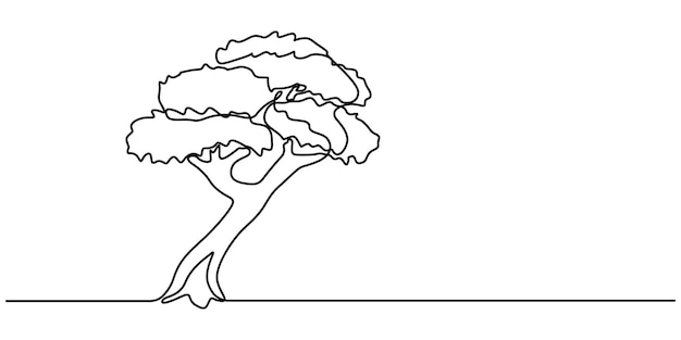 continuous line drawing of tree on white background vector illustration tree plant doodle outline