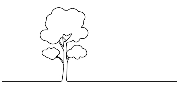 Continuous line drawing of tree on white background Vector illustration Tree plant doodle outline
