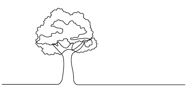 continuous line drawing of tree on white background vector illustration tree plant doodle outline