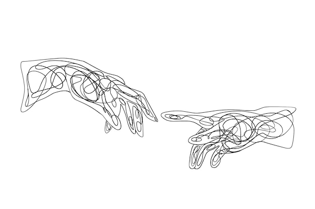 continuous line drawing of two hands barely touching one another