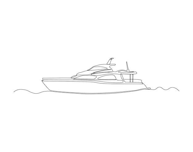 Continuous Line Drawing Of Yacht One Line Of Luxury Yacht Yacht On The Water Continuous Line Art Editable Outline