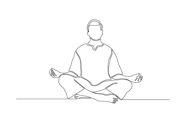 continuous line drawing potrait of a man doing meditation vector illustration premium vector