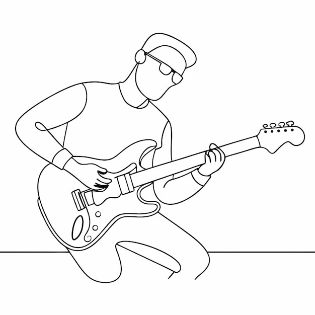 continuous line drawing vector illustration depicting a man playing an electric guitar 21