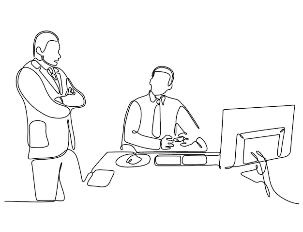 continuous line of a businessman caught playing computer games at work
