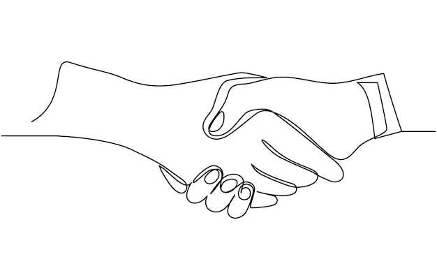 continuous line of handshake continuous line of two businessmen shaking hands vector illustration