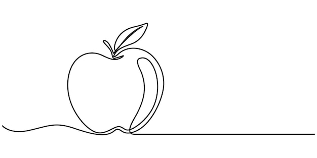 continuous linear drawing of apple one line drawing apple apple in one line style vector
