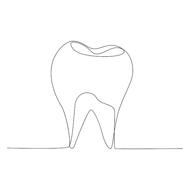 Continuous one line drawing of tooth outline vector drawing and tooth line icon design