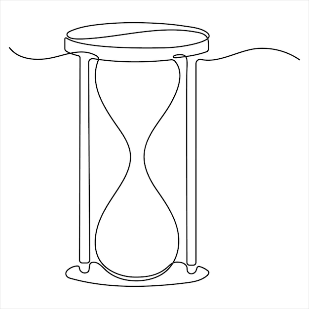 Continuous single line drawing of hourglass with flow sand Retro timer as time passing concept