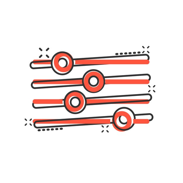 Control volume icon in comic style Audio adjusting cartoon sign vector illustration on white isolated background Filter splash effect business concept