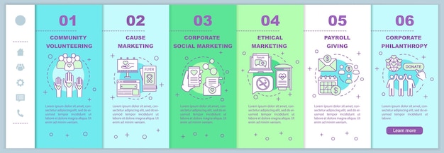 Corporate governance onboarding mobile web pages vector template Corporate social responsibility policy Responsive smartphone website interface idea Webpage walkthrough step screens Color concept