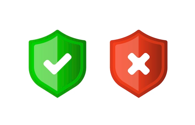 Correct incorrect sign Right and wrong mark icon set Green tick and red cross flat symbol