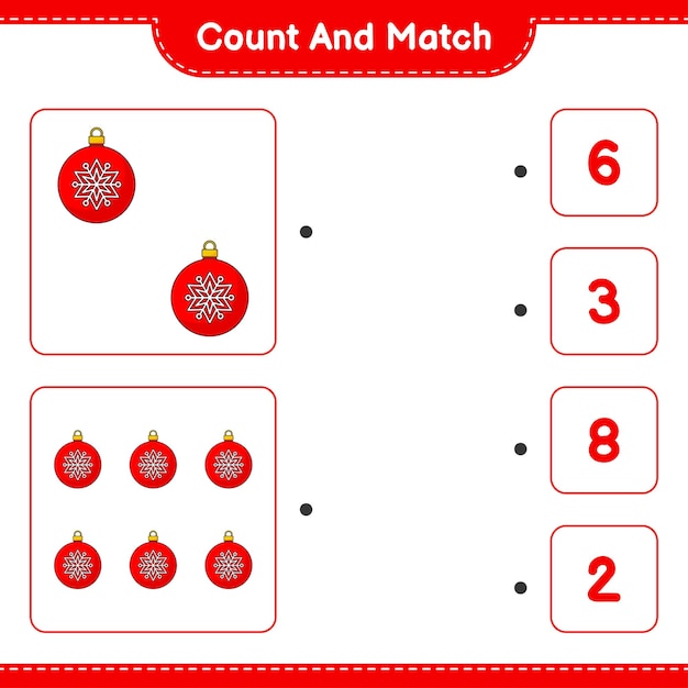 Count and match count the number of Christmas Ball and match with the right numbers