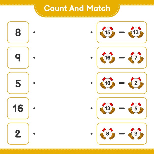 count and match count the number of christmas bell and match with the right numbers educational children game printable worksheet vector illustration