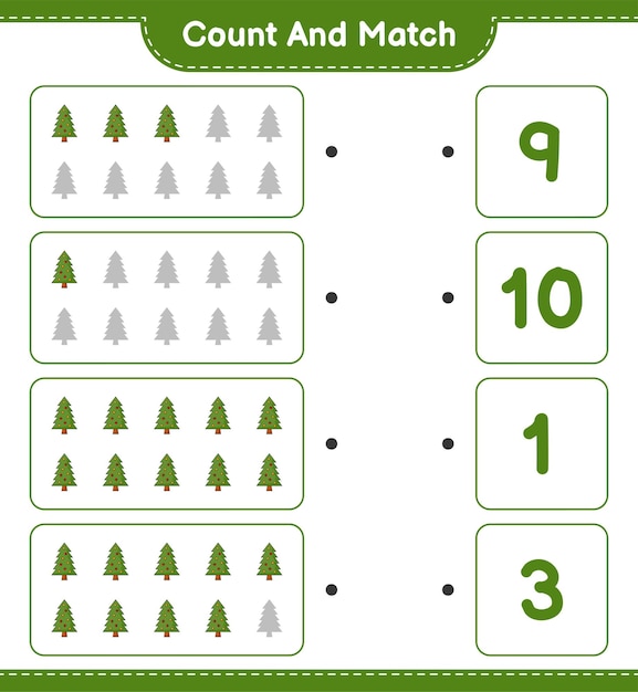 Count and match count the number of Christmas Tree and match with the right numbers
