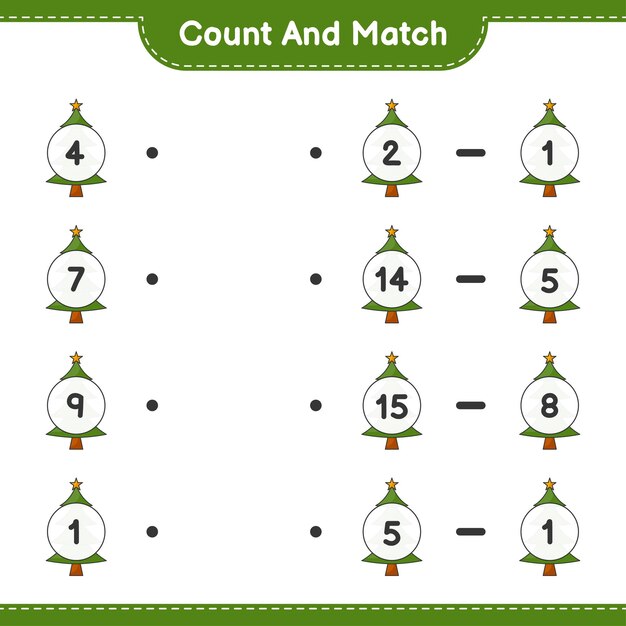 Count and match count the number of Christmas Tree and match with the right numbers