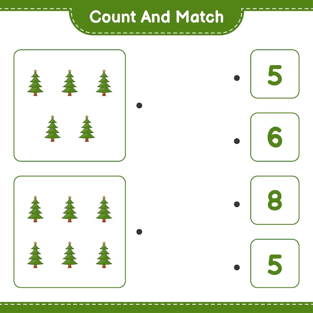 Count and match count the number of Christmas Tree and match with the right numbers
