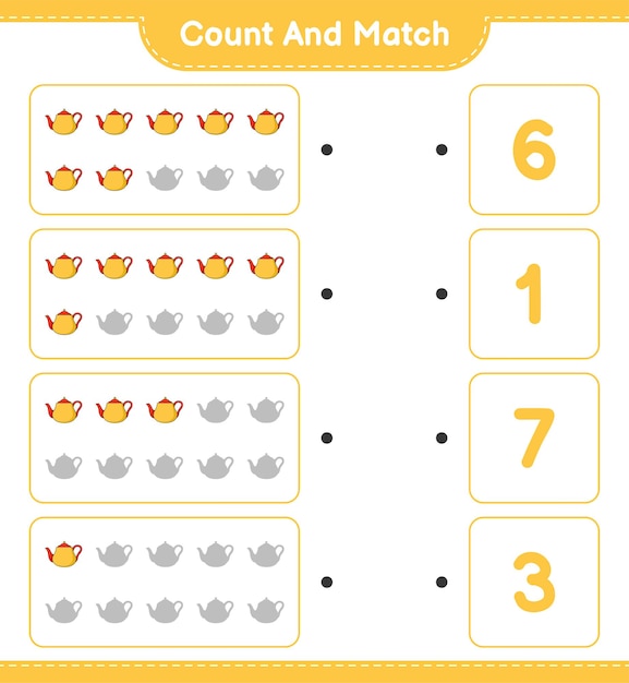 Count and match count the number of Teapot and match with the right numbers
