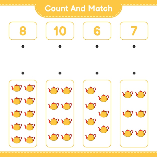 Count and match count the number of Teapot and match with the right numbers